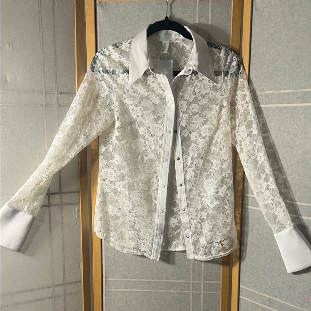 H&M Cream Lace Sheer Blouse
